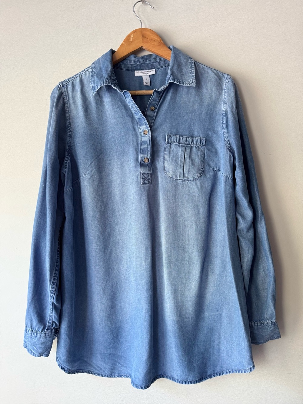 Liz Lange Long Maternity Sleeve Button Down Denim Shirt